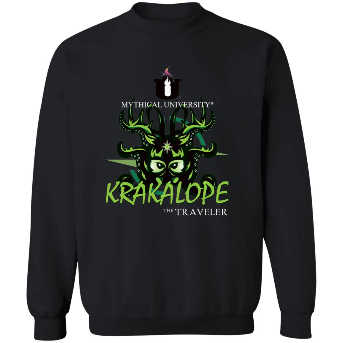 Mythical University (Krakalope - The Traveler) Gildan Crewneck Pullover Sweatshirt