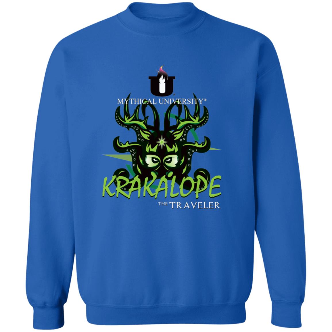 Mythical University (Krakalope - The Traveler) Gildan Crewneck Pullover Sweatshirt
